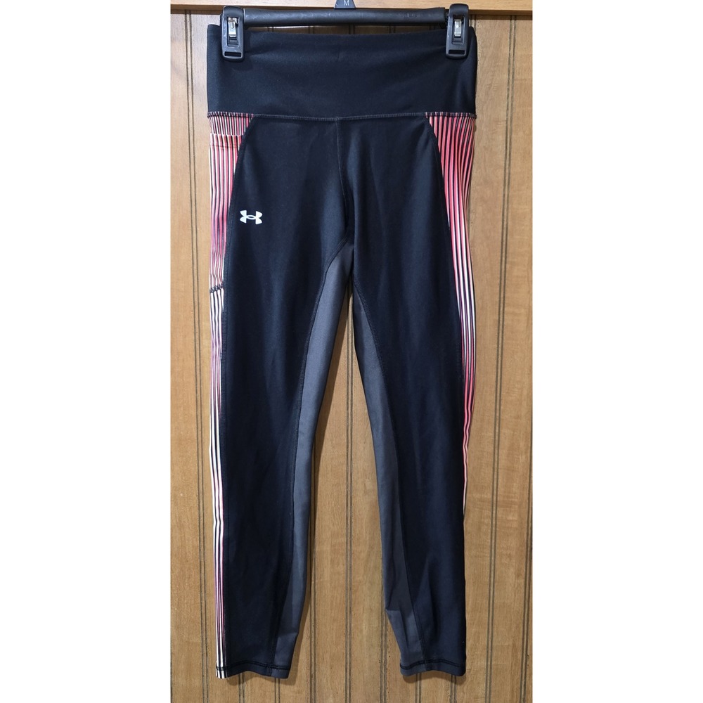 Under Armour‎ Leggings Women Sz S Black Stripe Heat Gear Compression Gym Workout